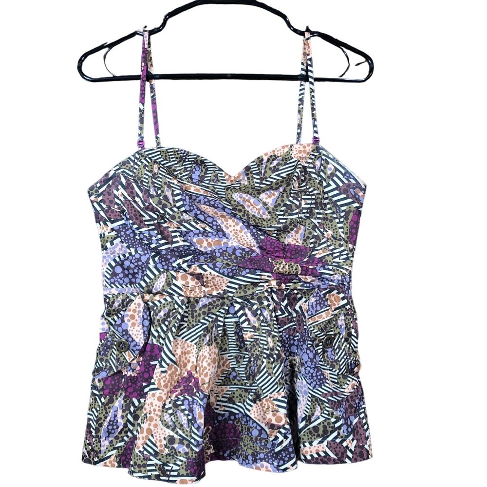 Fei Anthropologie Womens Blouse Multicolor Floral Sweetheart Back Zip Stretch 6